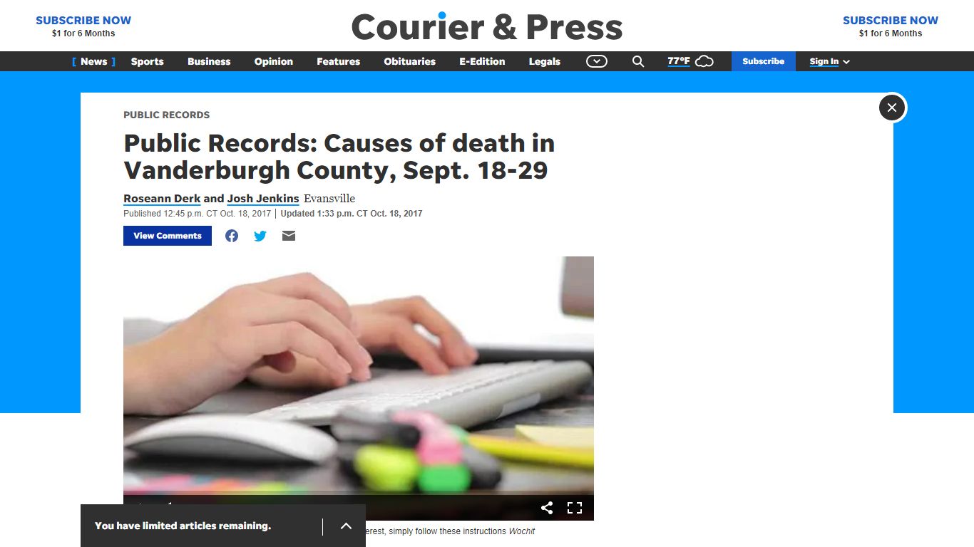 Public Records: Causes of death in ... - Courier & Press