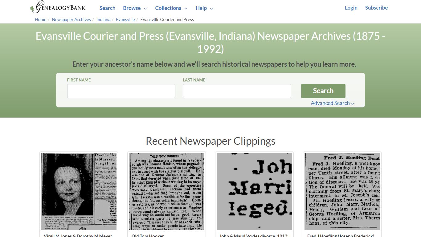 Evansville Courier and Press Archive Search | GenealogyBank